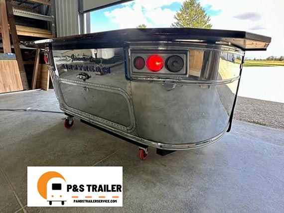 Serving bar made from Airstream back end