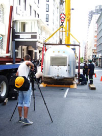 Airstream ready to hoist to roof of S. Africa Hotel